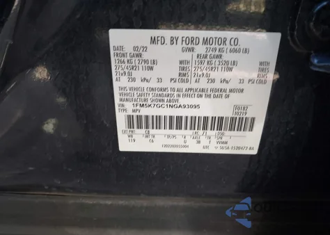 2022 Ford Explorer St from USA, damaged, VIN 1FM5K7GC1NGA93095
